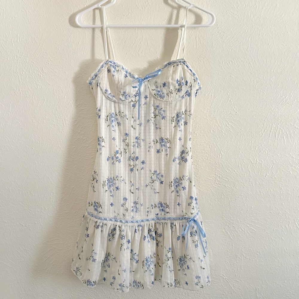 Jessica Simpson Blue Floral Lace Mini Dress